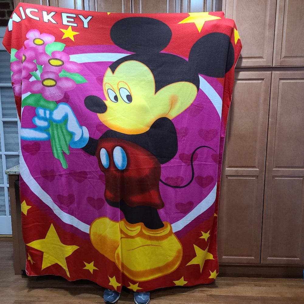 Disney Mickey Mouse holding flowers fleece blanket